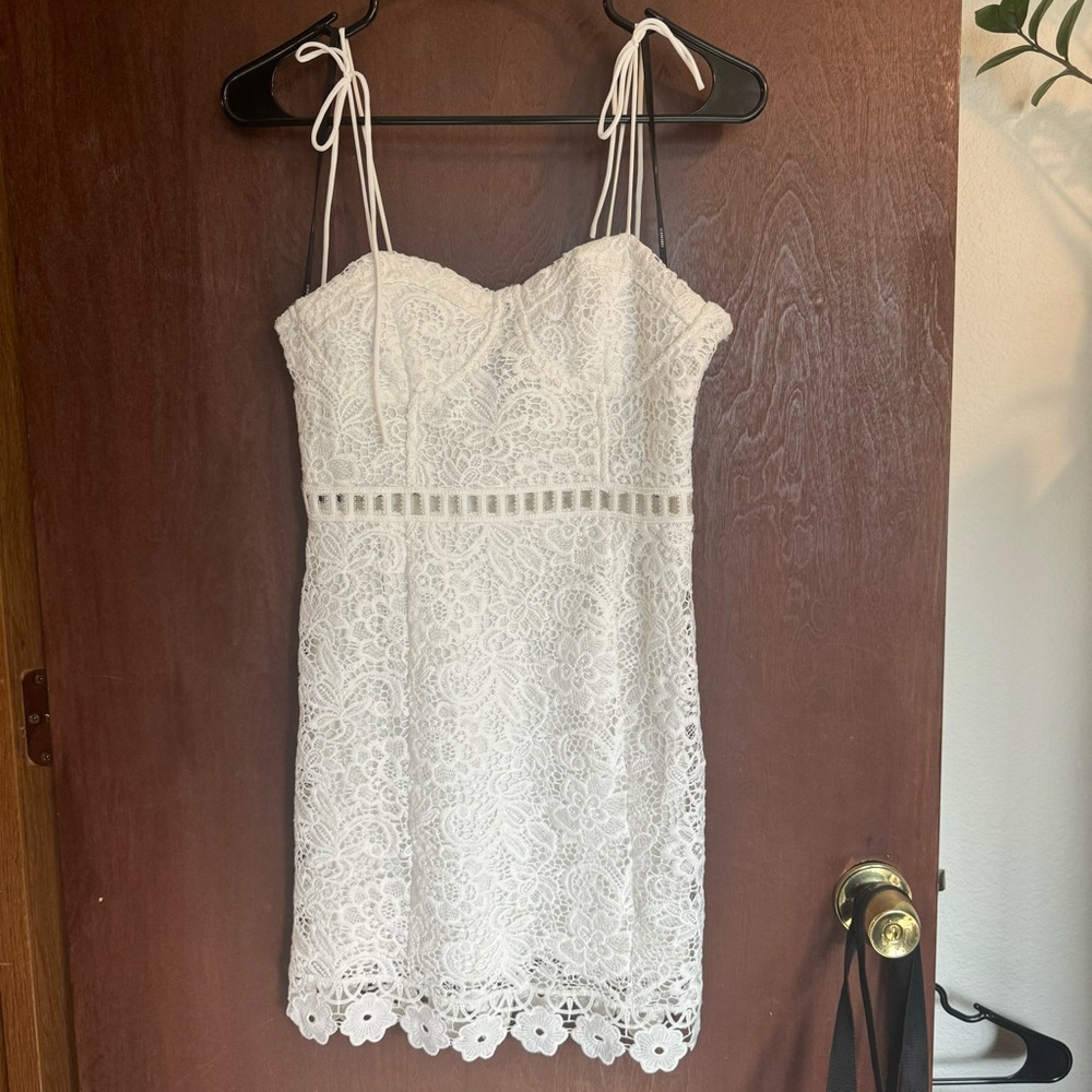 white floral lace mini dress